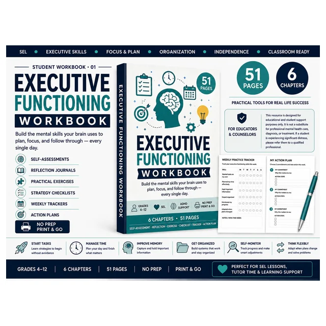 Executive Functioning Workbook | SEL, Focus & Organization Skills