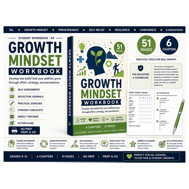 Growth Mindset Workbook | SEL Resilience & Confidence Activities