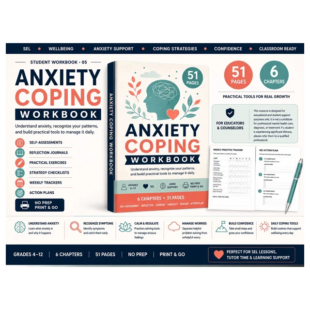Anxiety Coping Workbook | SEL Wellbeing & Coping Skills Activities