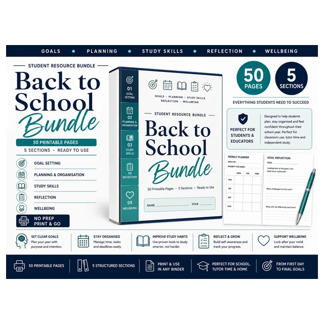 Back to School Bundle Workbook | Student Planner, Goals & Study Skills