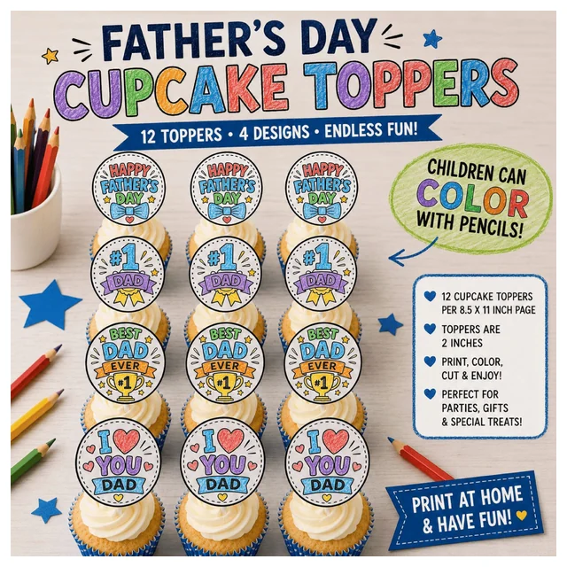 Father's Day Cupcake Toppers Craft | Coloring Activity | Printable Gift for Dad