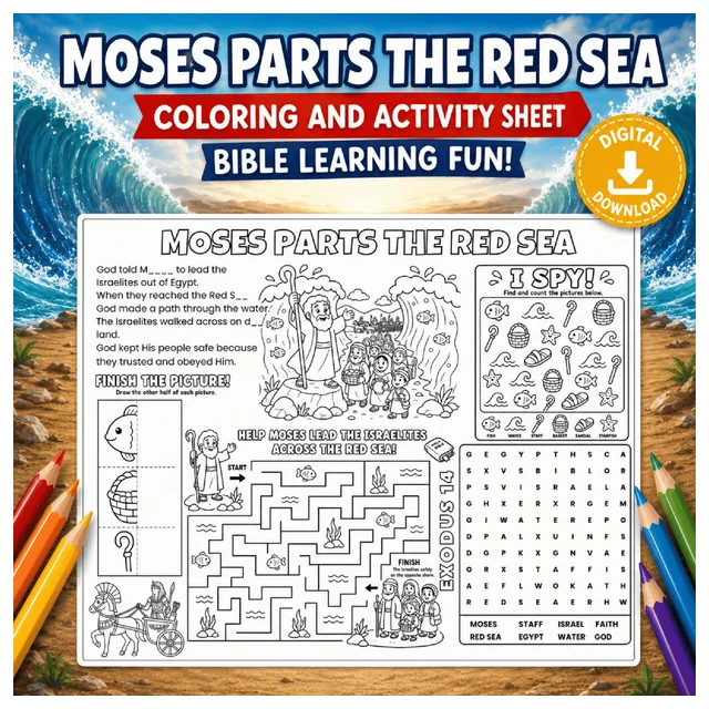 Moses Parts the Red Sea Coloring & Activity Sheet