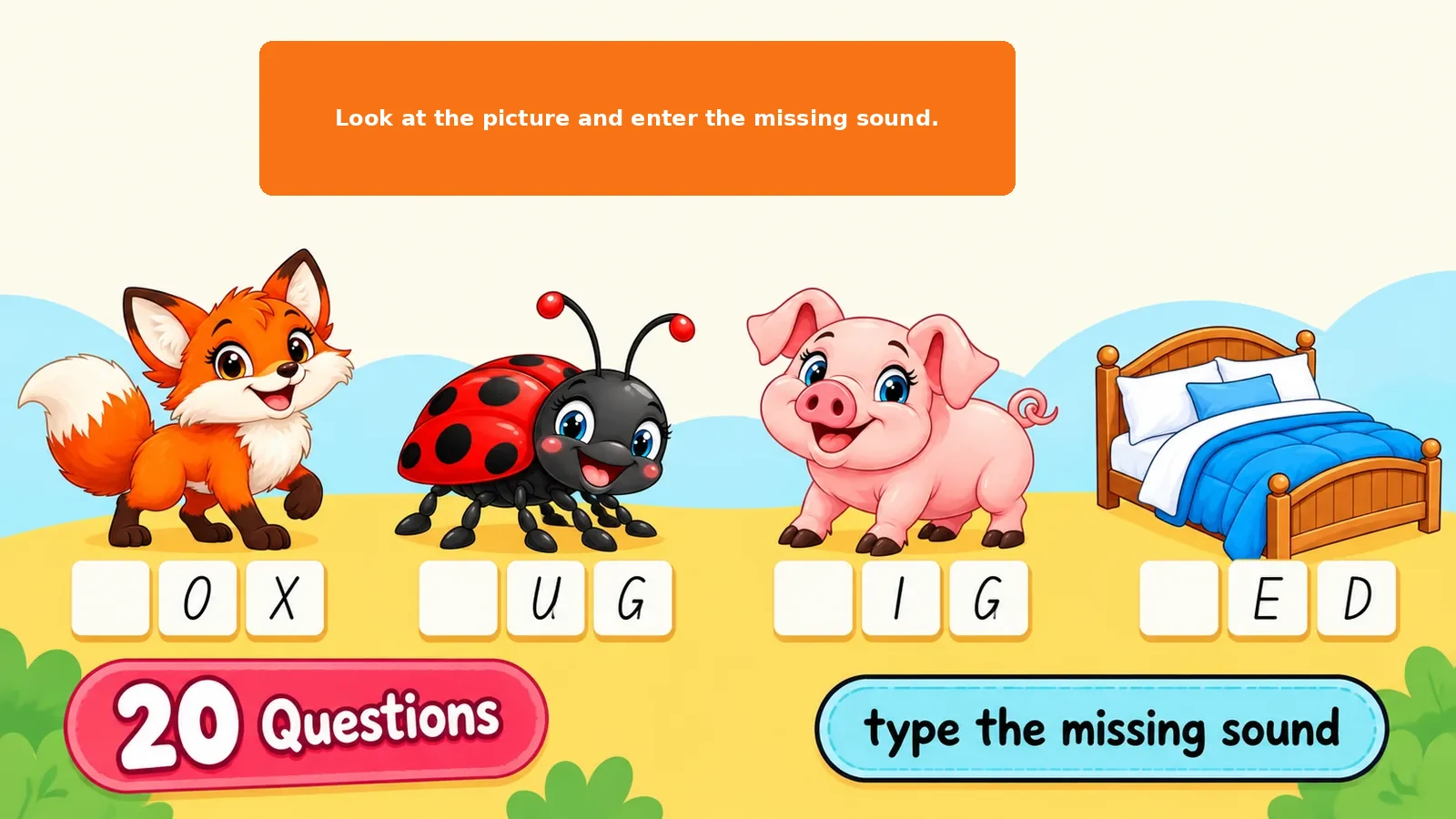 Missing Beginning Sounds | CVC Words | 20-Slide Interactive QuizFetti