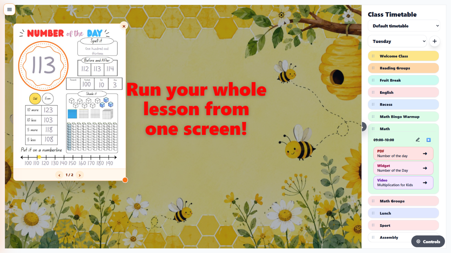 Classroom Display Hub teaching-day example