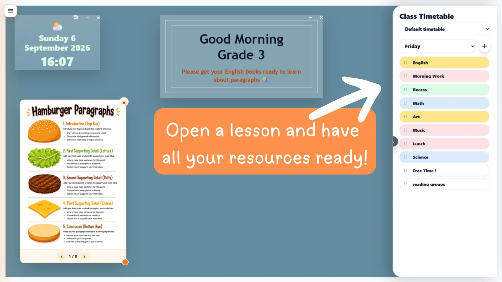 A classroom teaching day organised through the TGM timetable